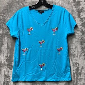 Alexis Taylor New York Turquoise Martini Cocktail Sequin Embellished T-Shirt - M
